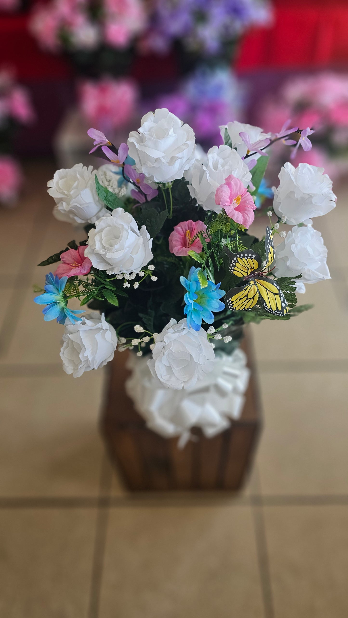 “Heaven’s Whisper” White Rose & Butterfly Arrangement