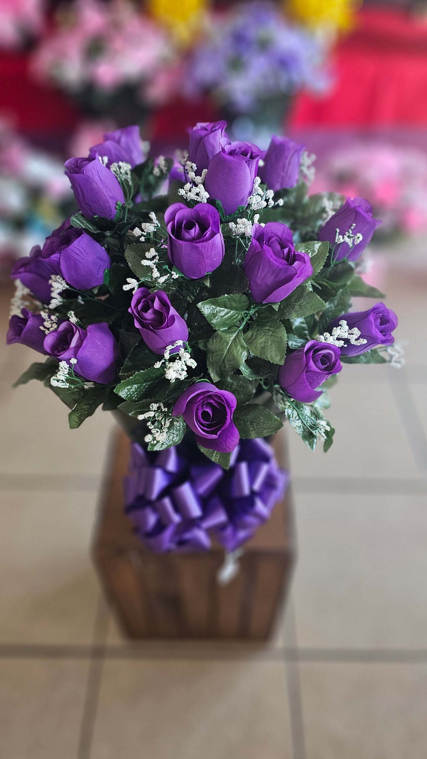 “Steadfast Love” in Purple Rose Arrangement
