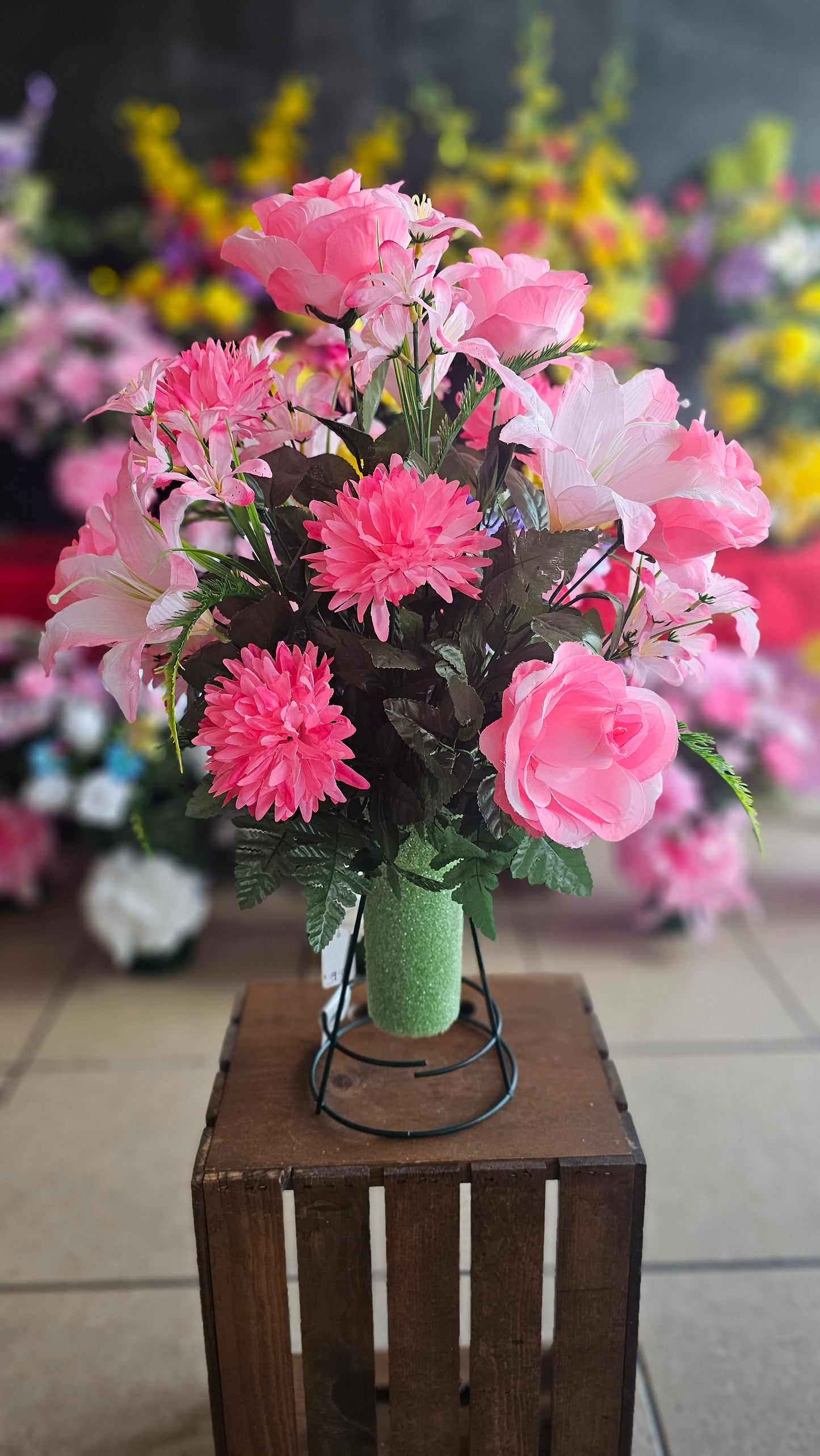 “Faithfully Blooming” in Pink Cone Arrangement