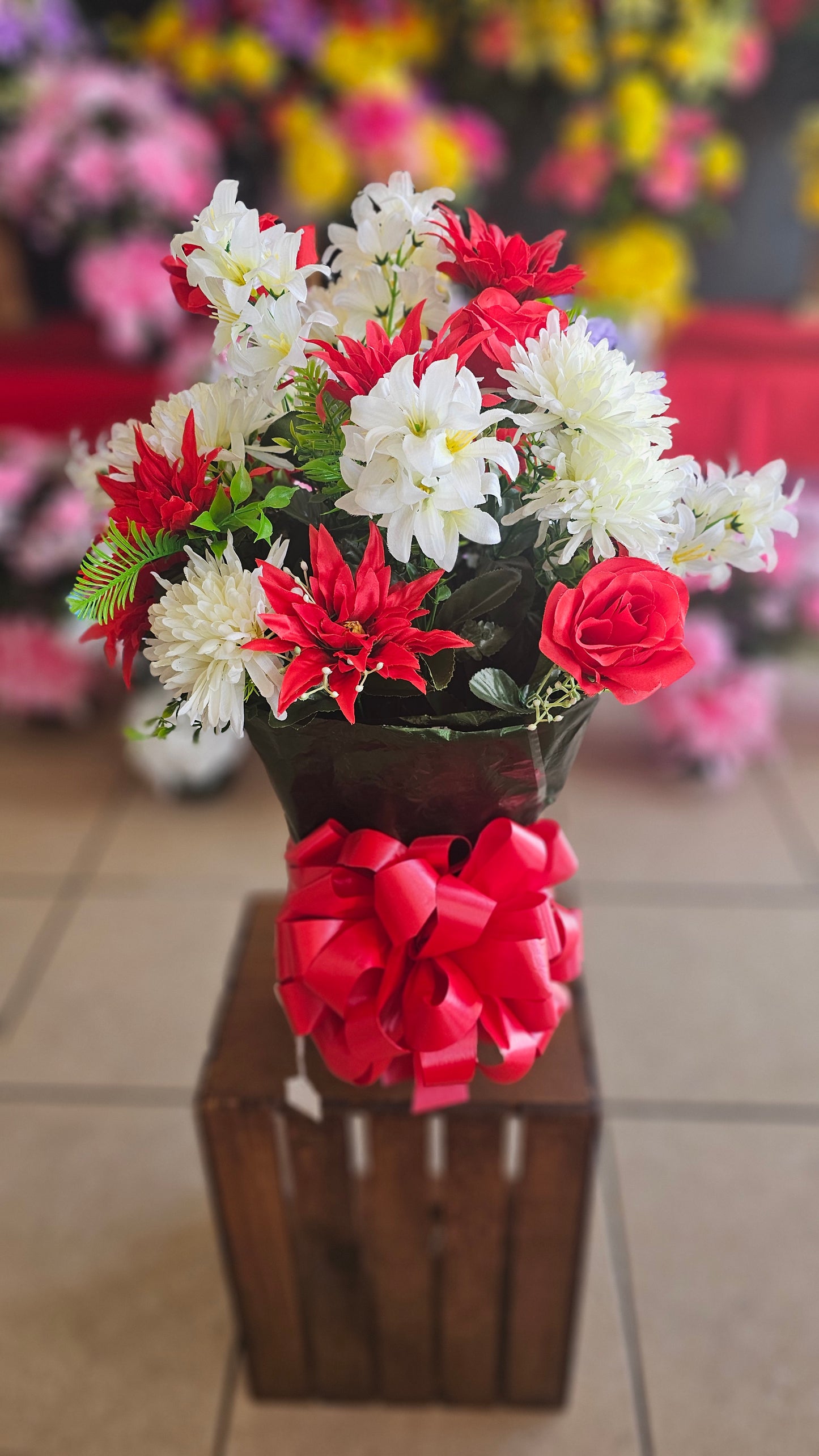 “Glory in Red & White” Cone Arrangement