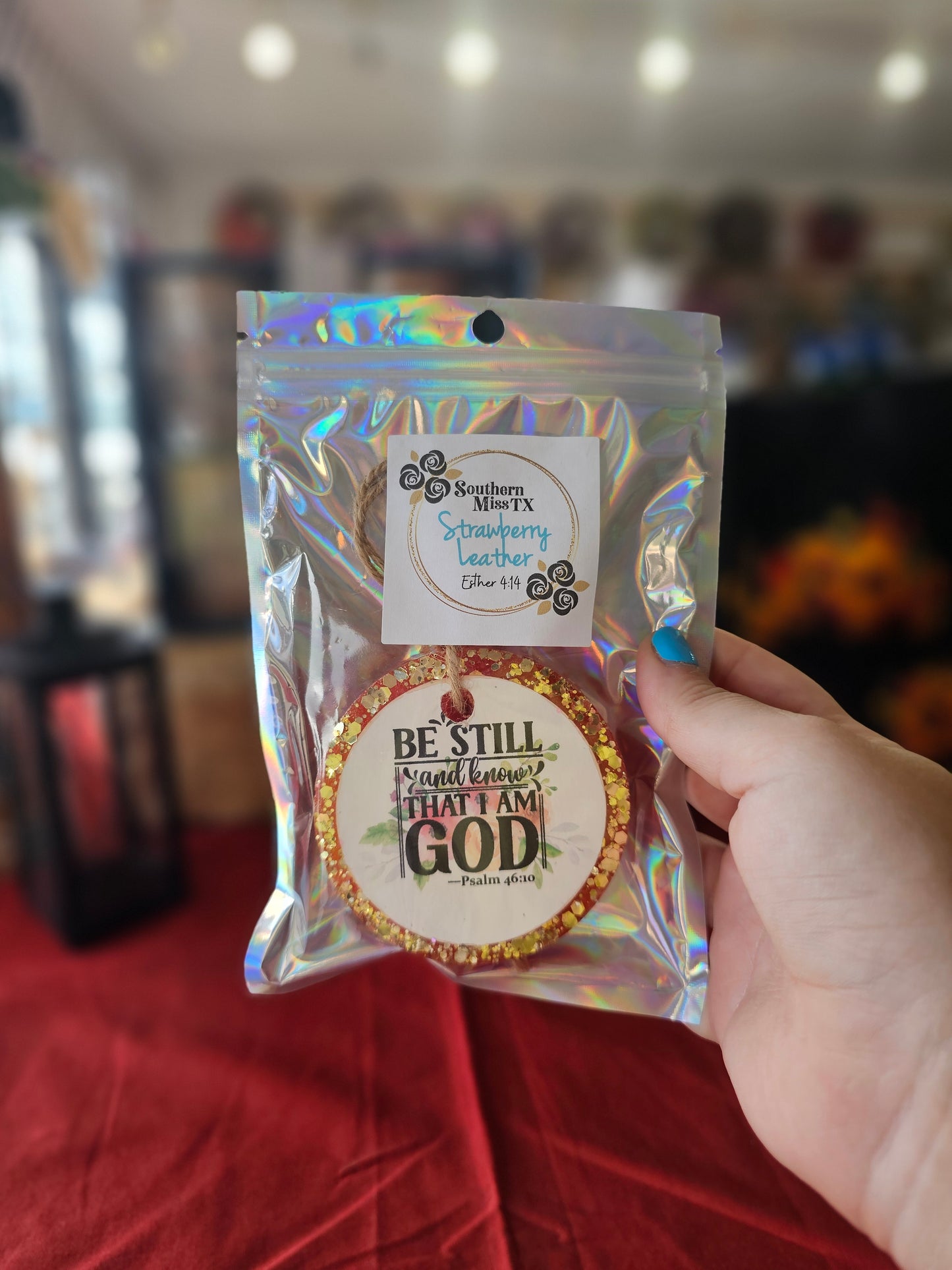 Psalm 46:30 Car Freshie | Strawberry Leather