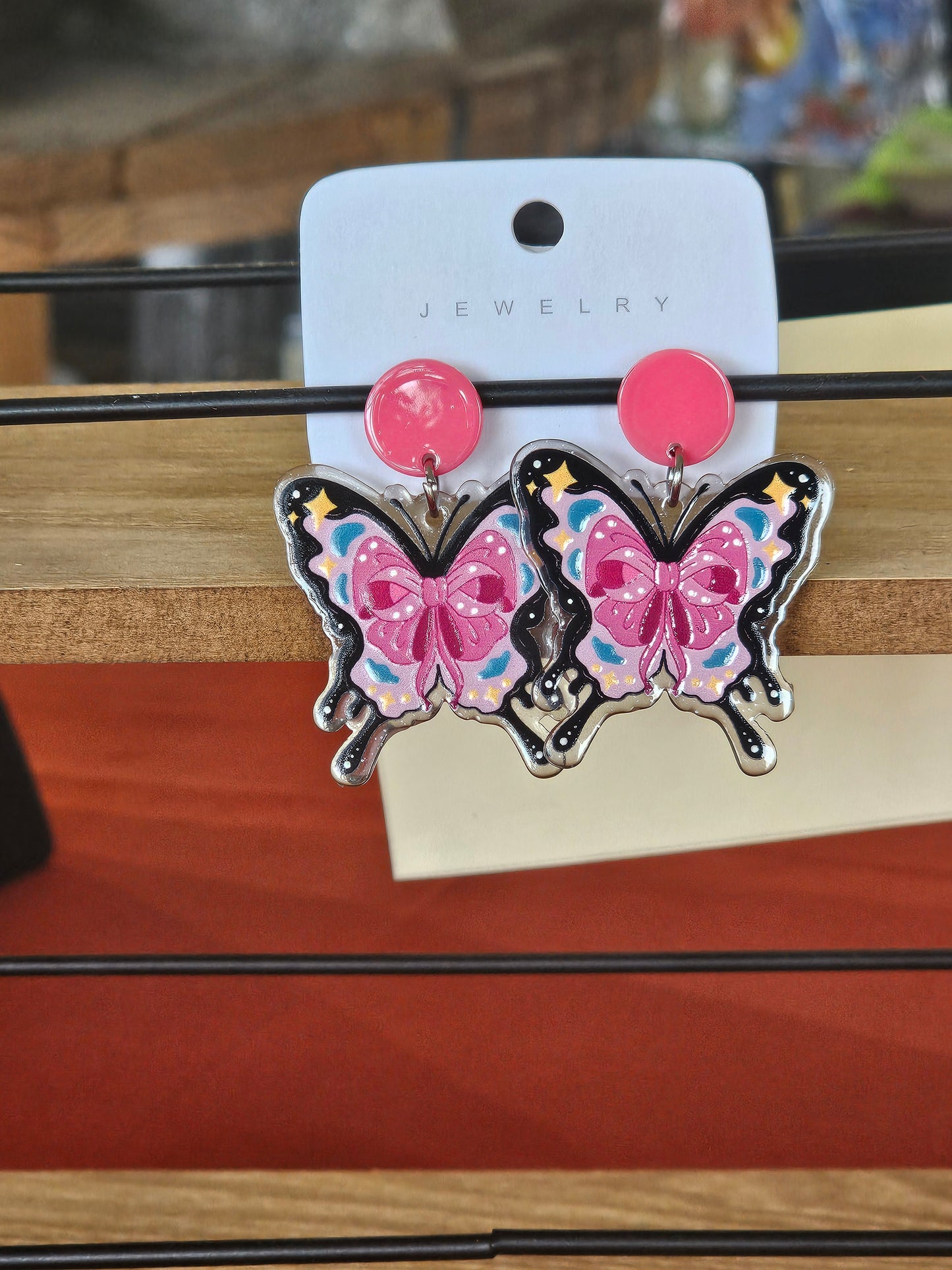Pink Ribbon Butterfly Earrings