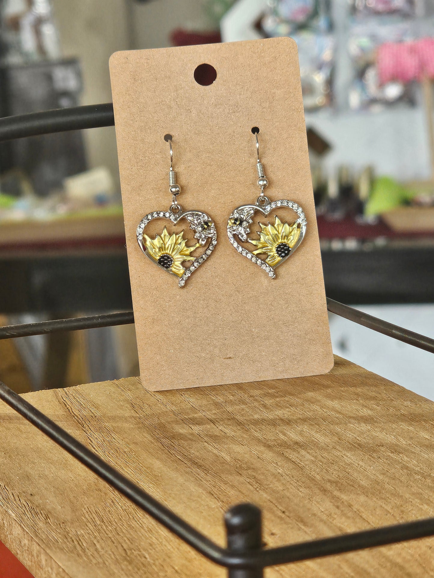 Sunflower Heart Rhinestone Earrings