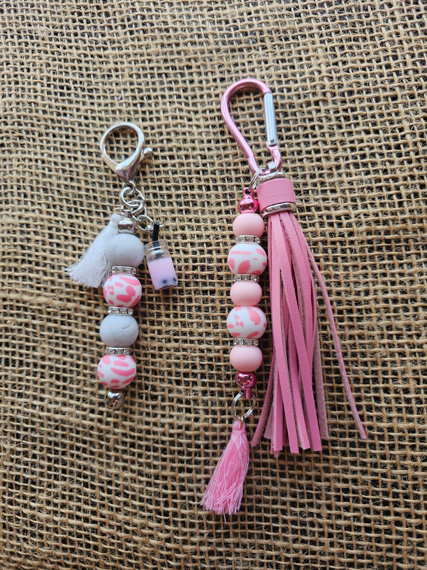 Pink Cow Print Bag Charm