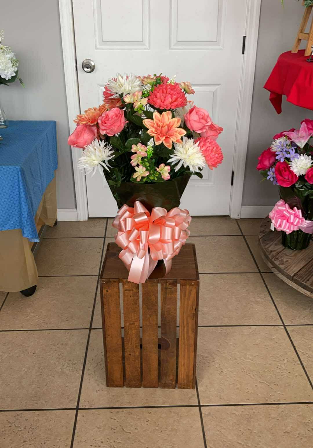 “Peaceful Bloom” in Coral Pink & White Arrangement