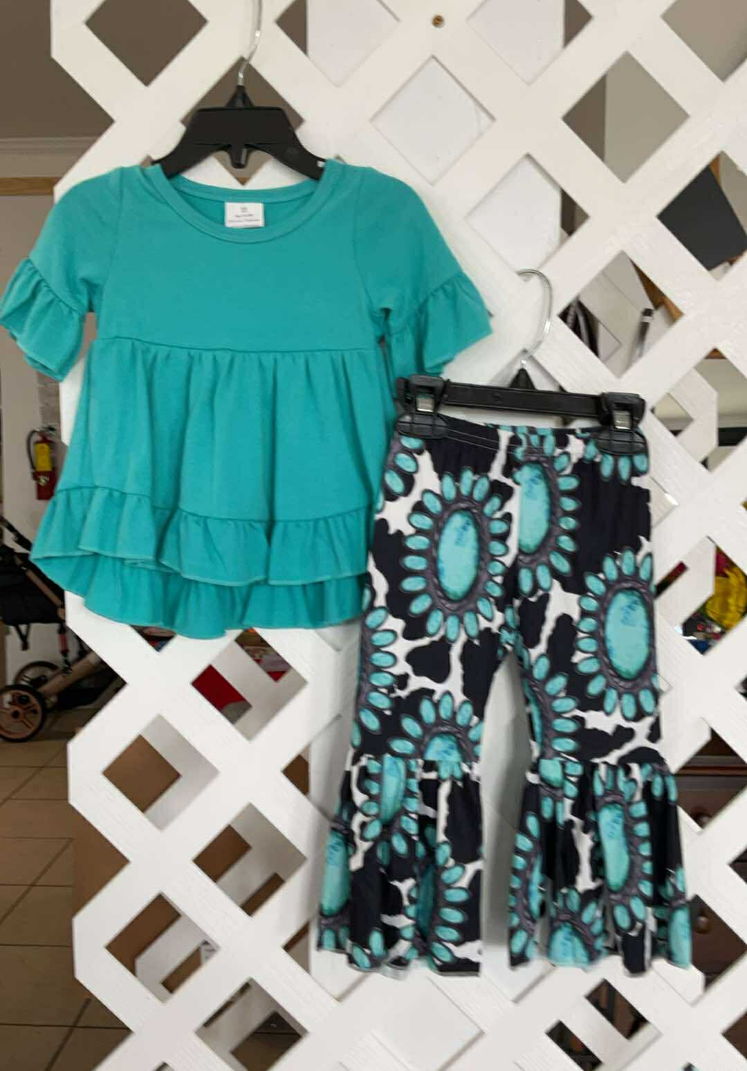 Turquoise Ruffle Pants Set