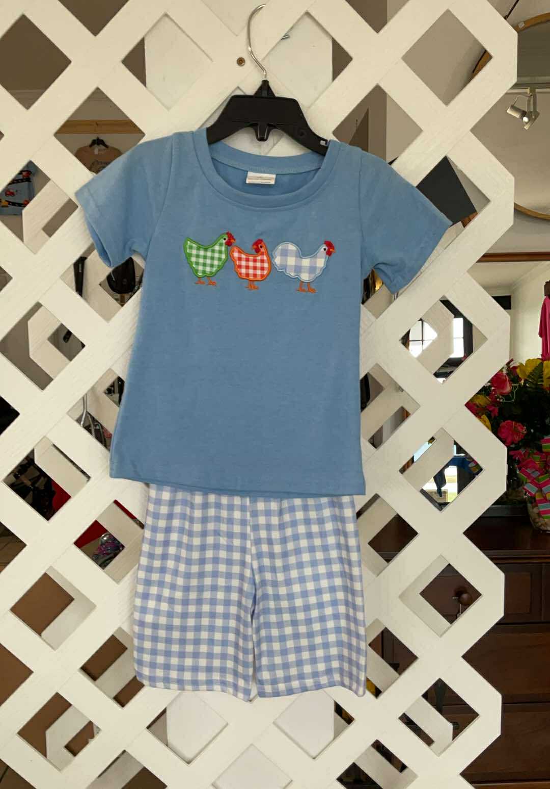 Blue Paid Chickens Shorts Set