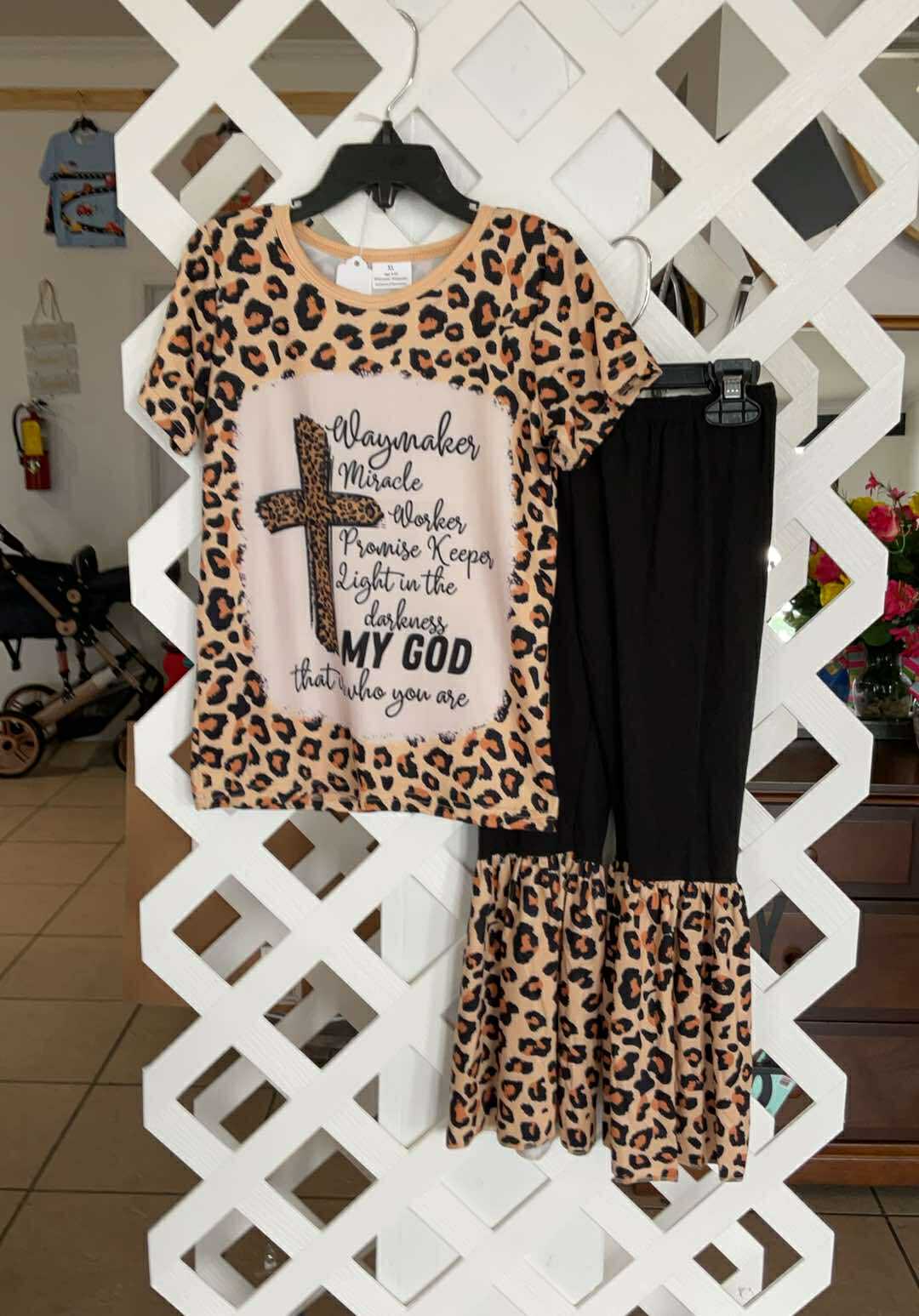 My God Leopard Ruffle Pants Set