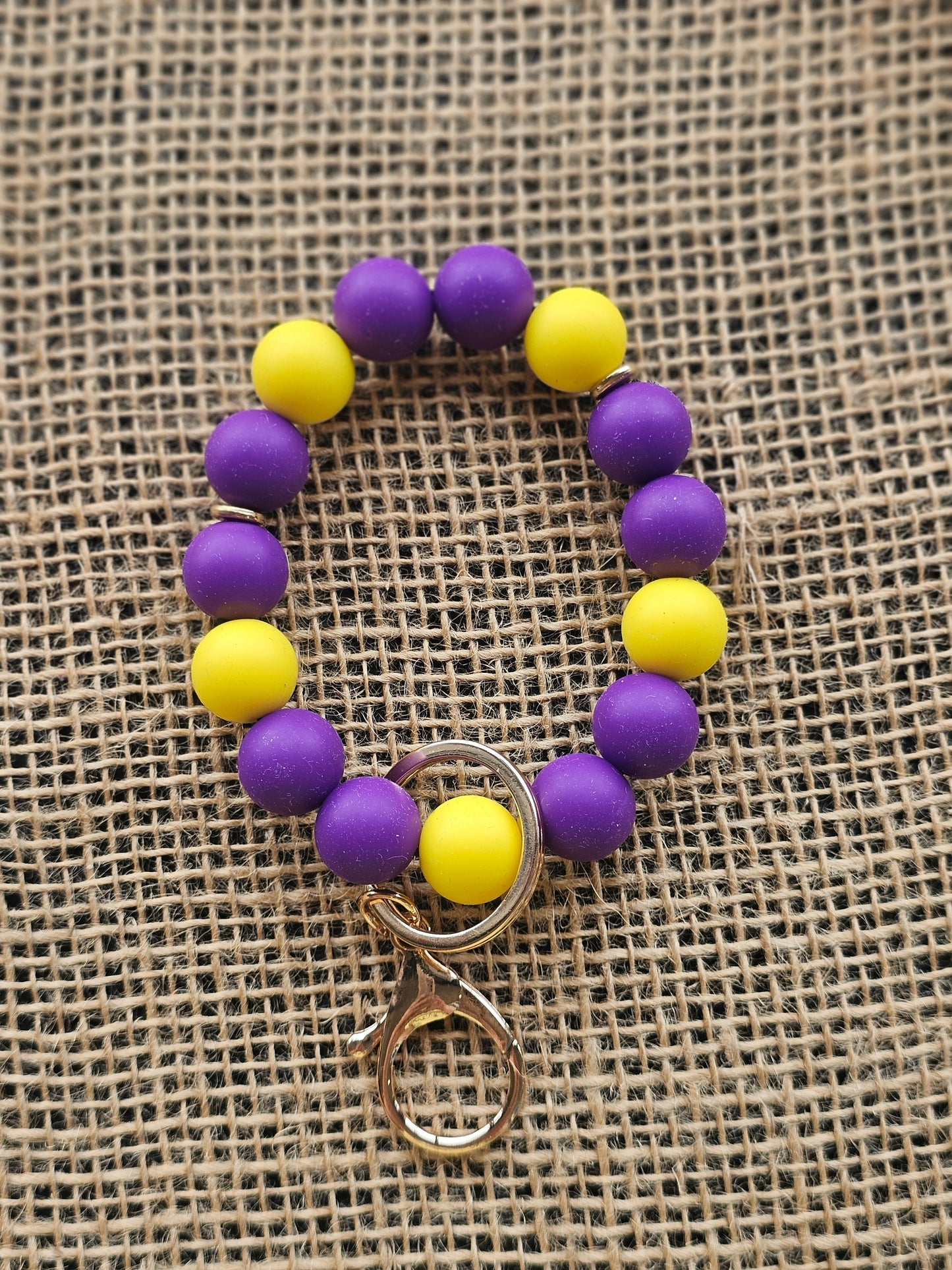 Purple & Gold Beaded Key Ring