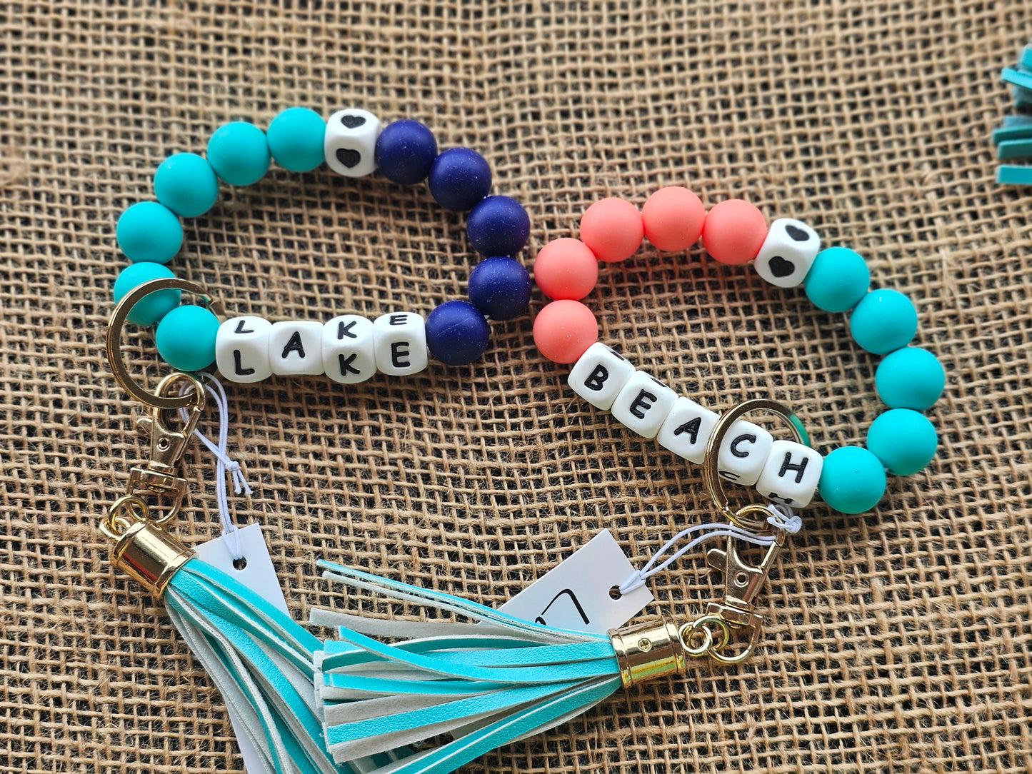 BEACH Beaded Key Ring