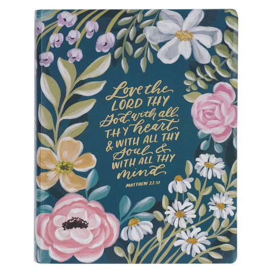 Teal Floral Ally Collection Large Print Faux Leather King James Version Note-taking Bible - Matthew 22:37