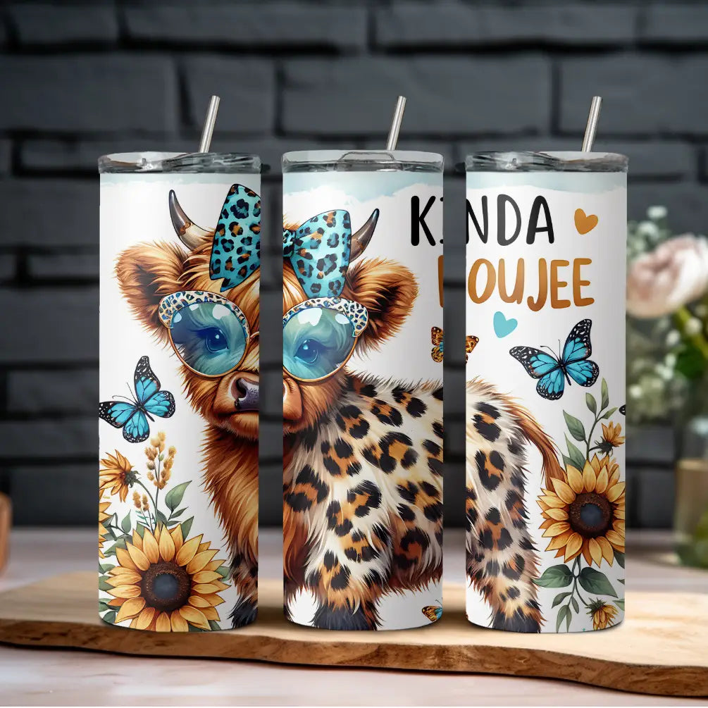 Kinda Boujee Leopard Highland Cow Tumbler