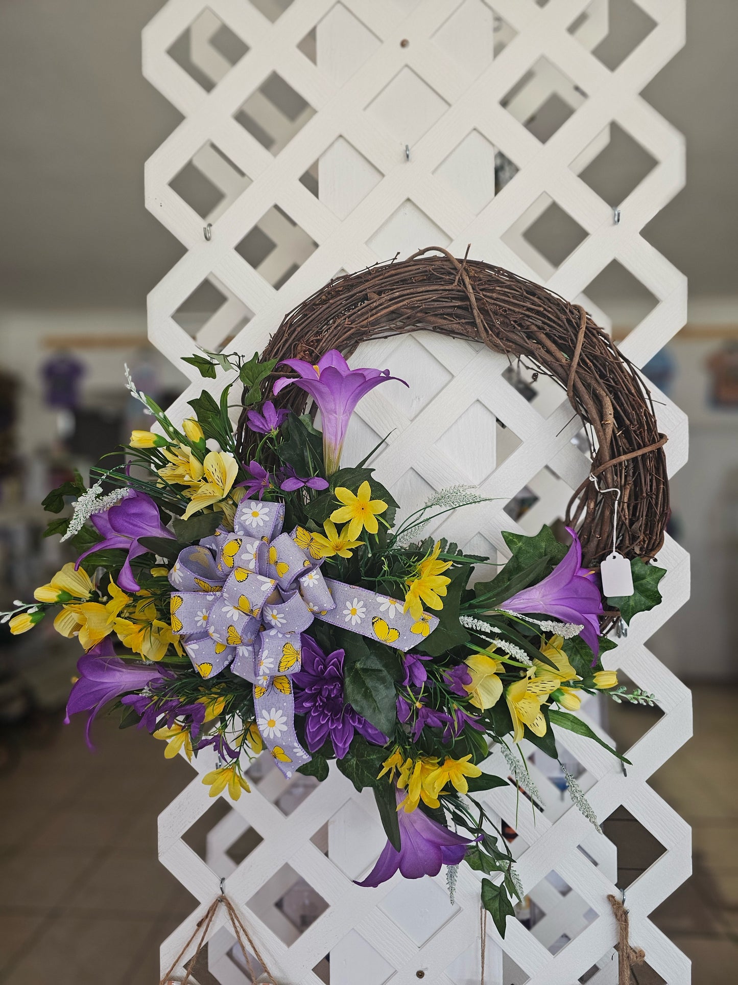 Purple & Yellow Butterfly  Grapevine Wreath