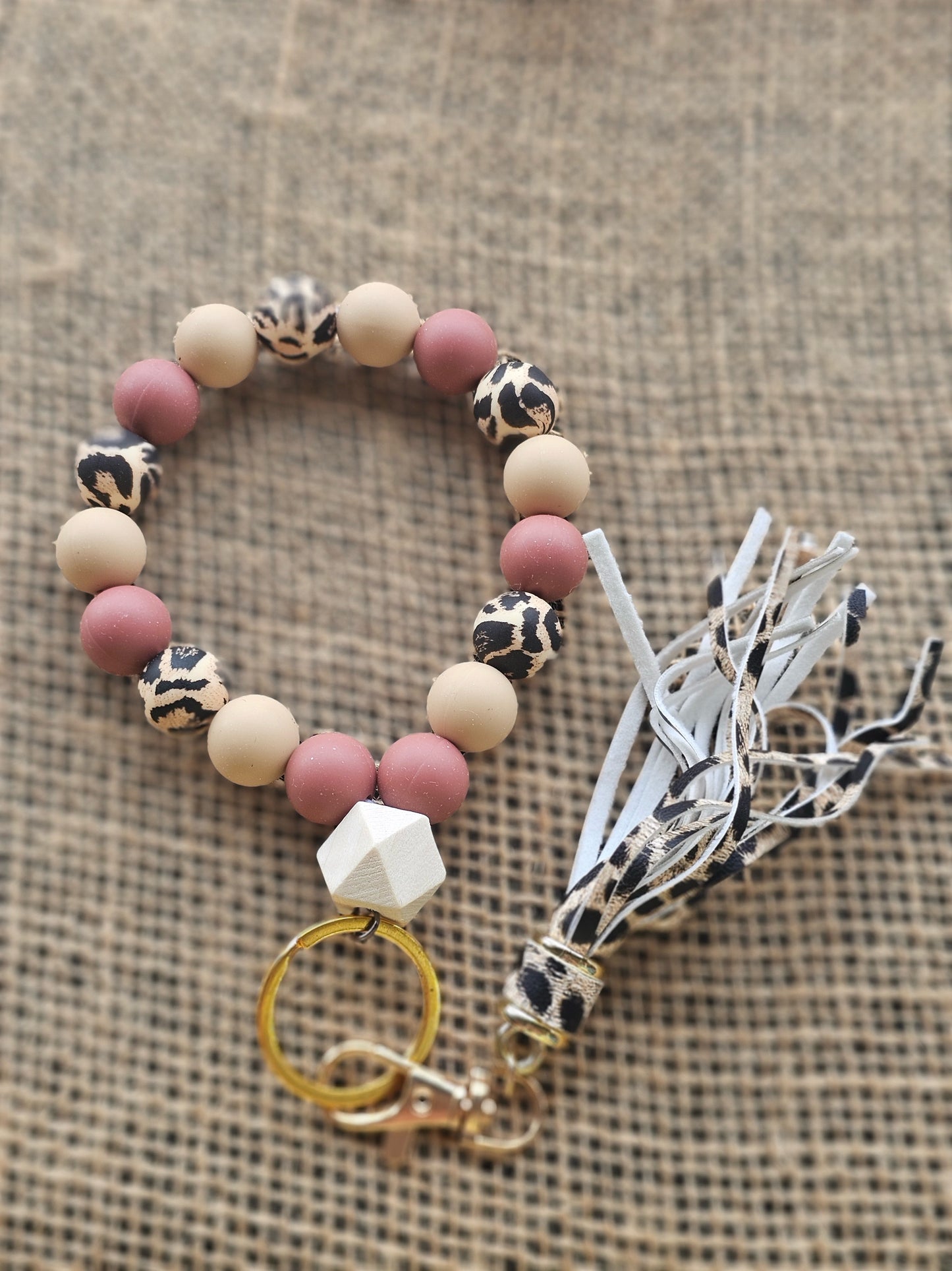 Leopard Beaded Key Ring