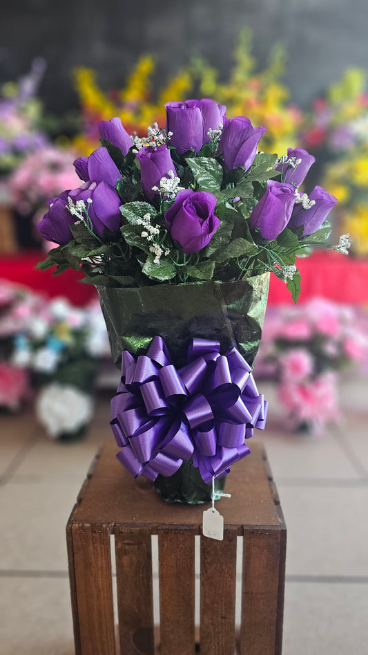 “Steadfast Love” in Purple Rose Arrangement