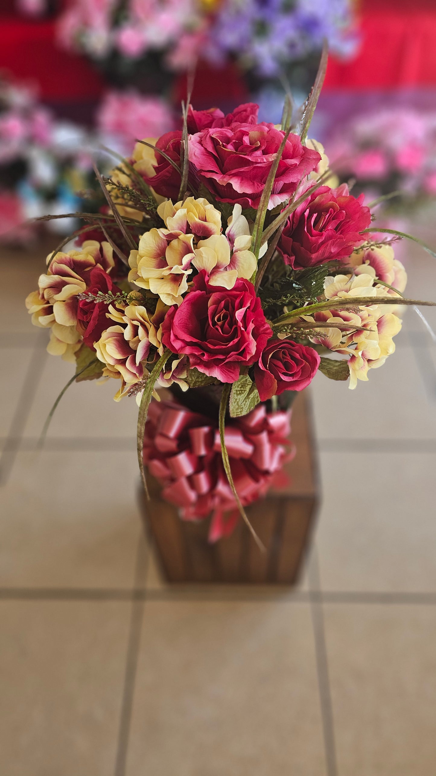 “Forever Cherished” in Red & Cream Arrangement
