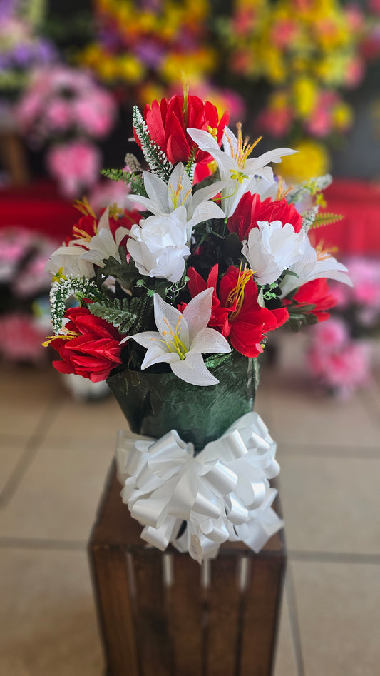 “Blessed Assurance” in Red & White Arrangement