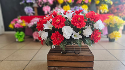 "Faithful Flame" in Red & White Arrangement – Headstone Style