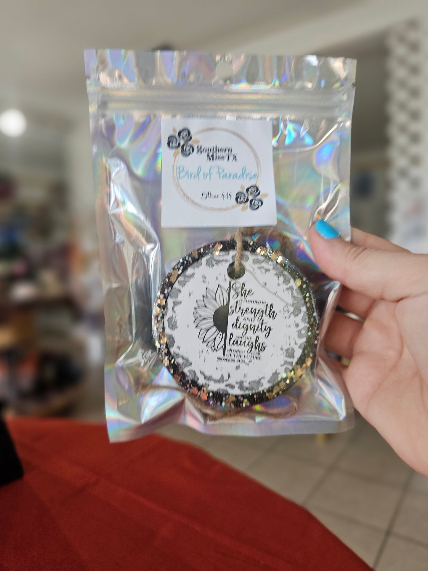 She is Clothed in Strength Car Freshie | Bird of Paradise