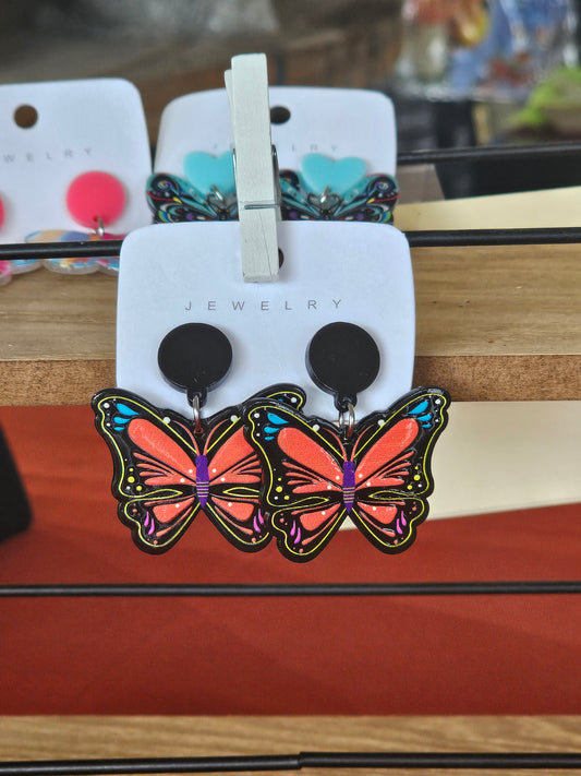 Orange Butterfly Earrings