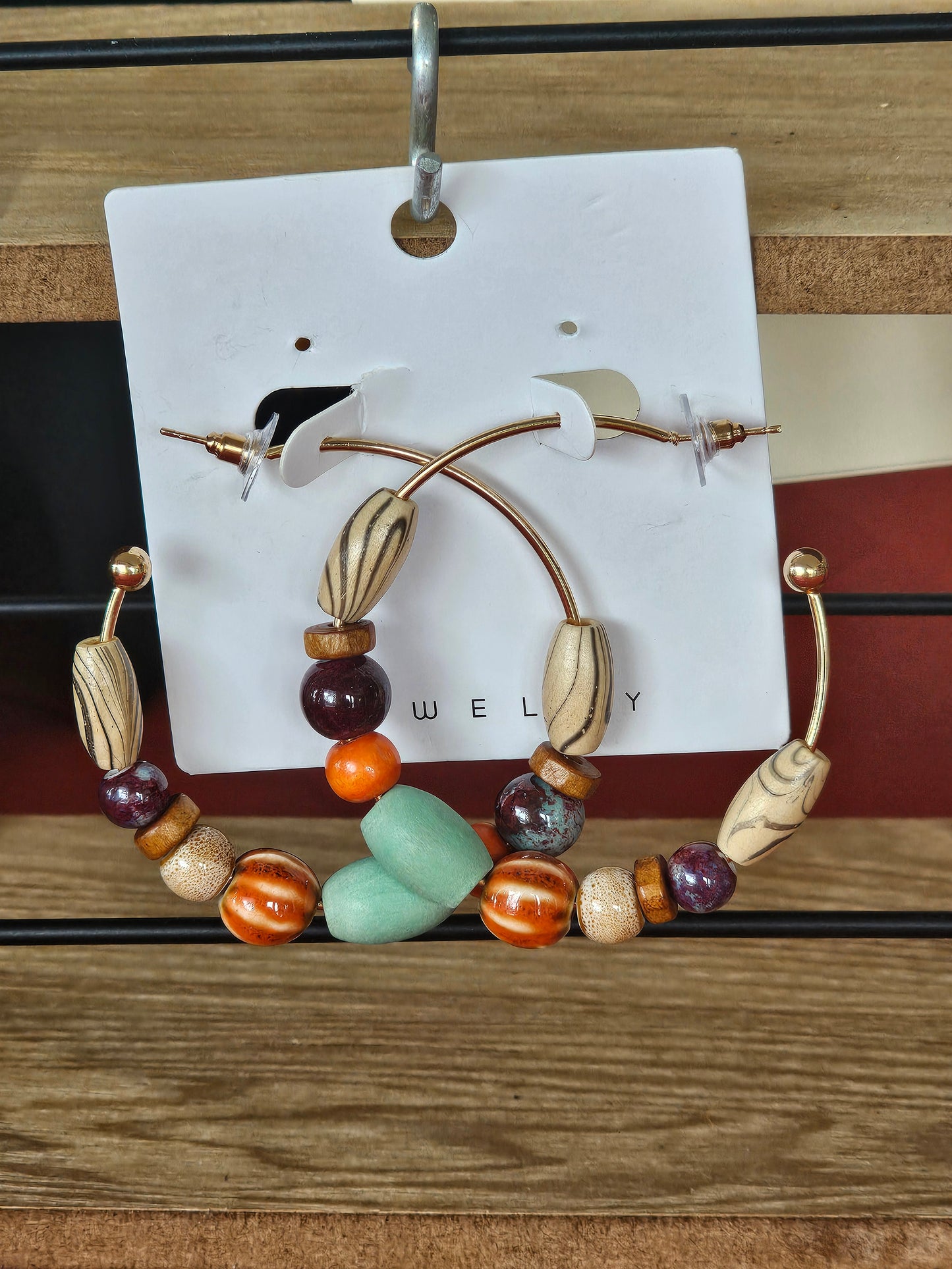 Wood Bead Hoop Earrings