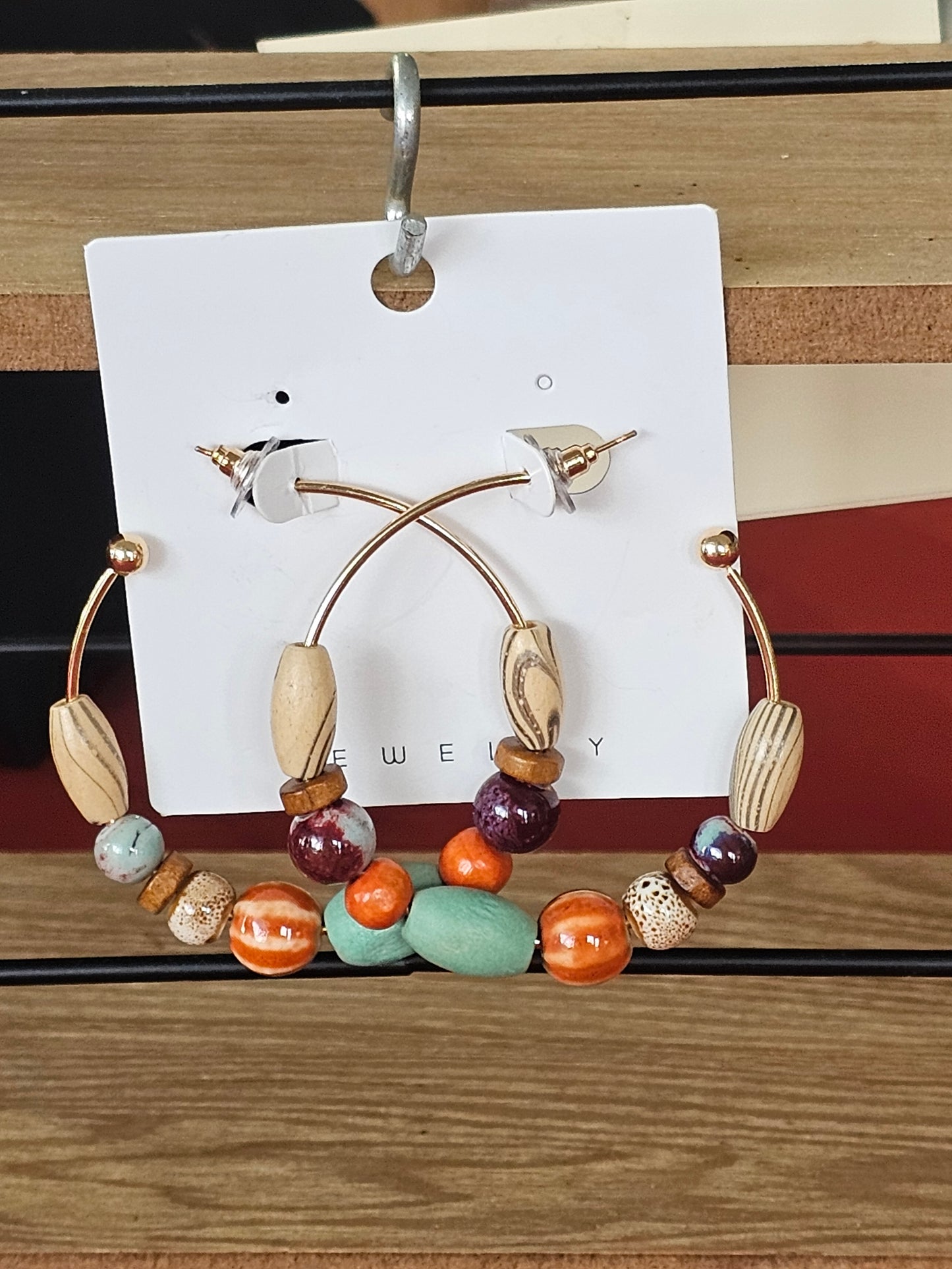 Wood Bead Hoop Earrings
