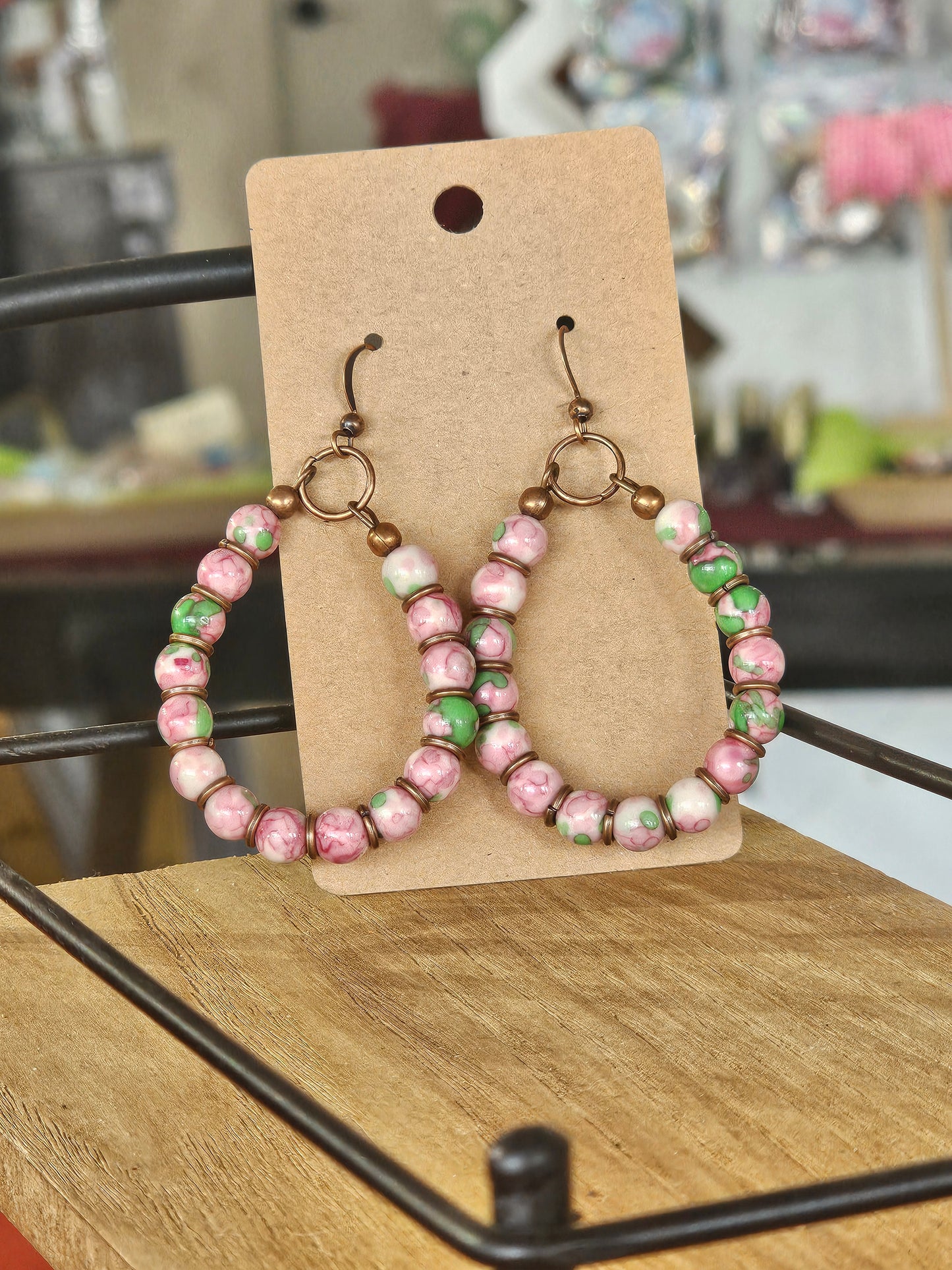 Pink & Green Watercolor Earrings