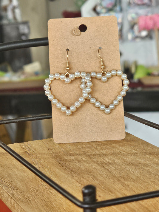 Gold Pearl Heart Earrings