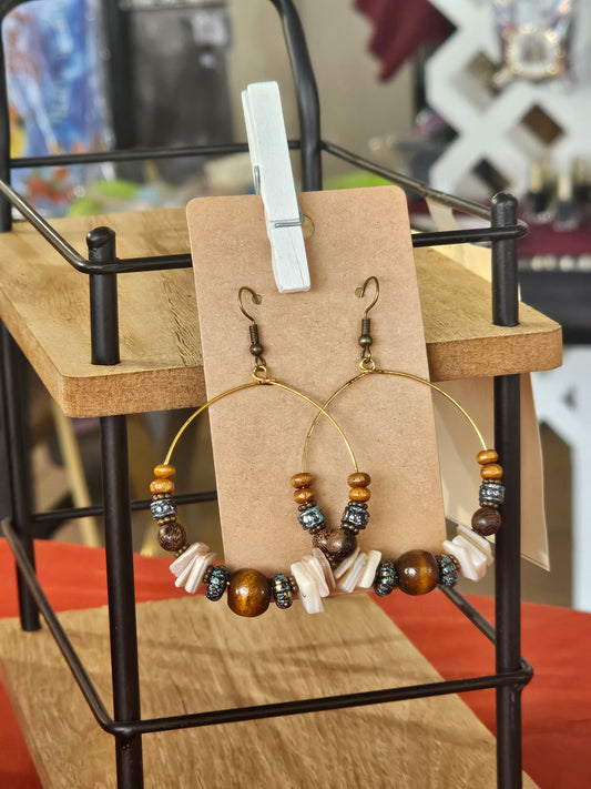 Boho Wood Bead Hoop Earrings