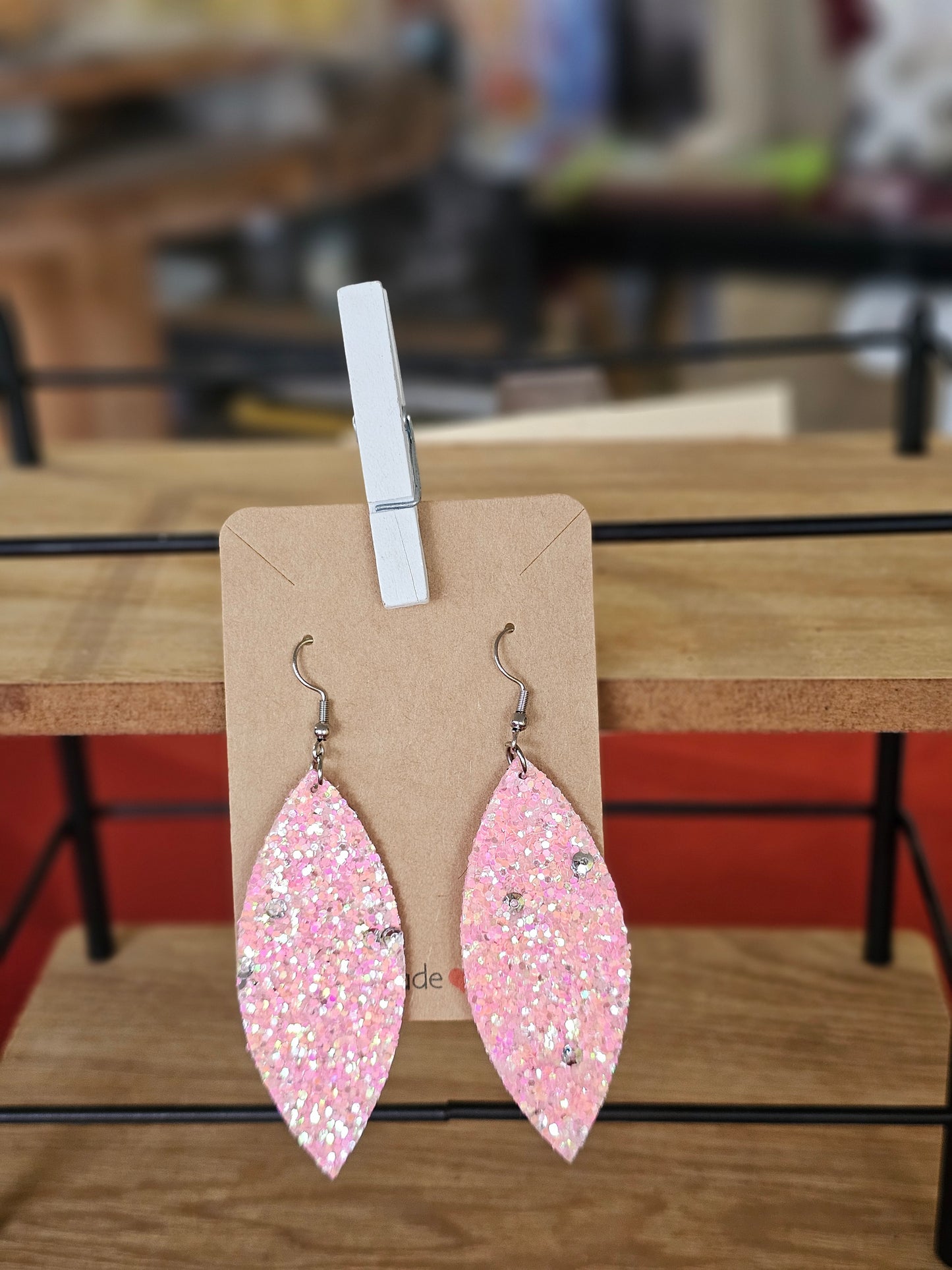 Pink Sequin Leather Earrings