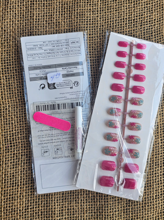 Pink Floral Press on Nails