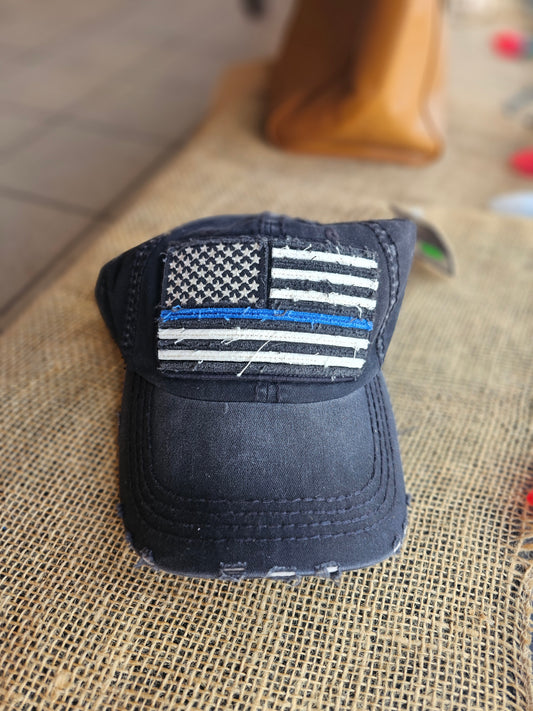 Blue Line Distressed Hat