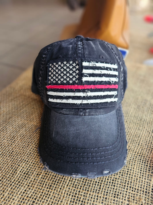 Red Line Distressed Hat
