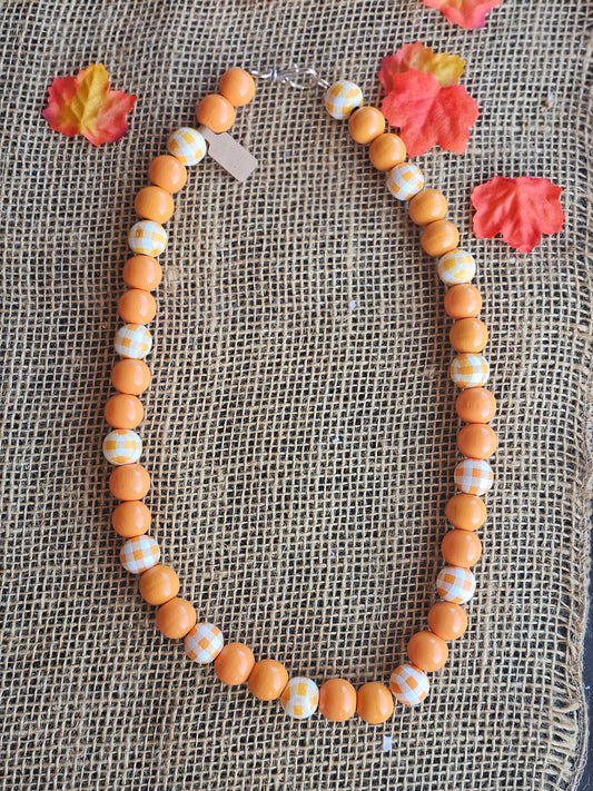 Orange Plaid Beaded Bubble Necklace