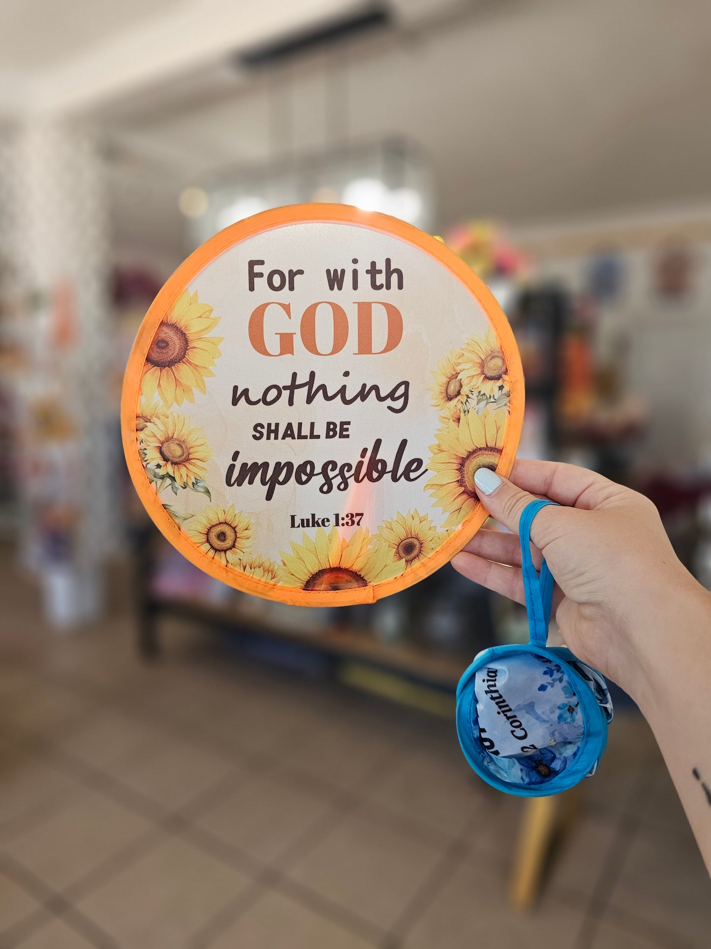 For With God Nothing Shall Be Impossible Luke 1:37 Collapsible Fan