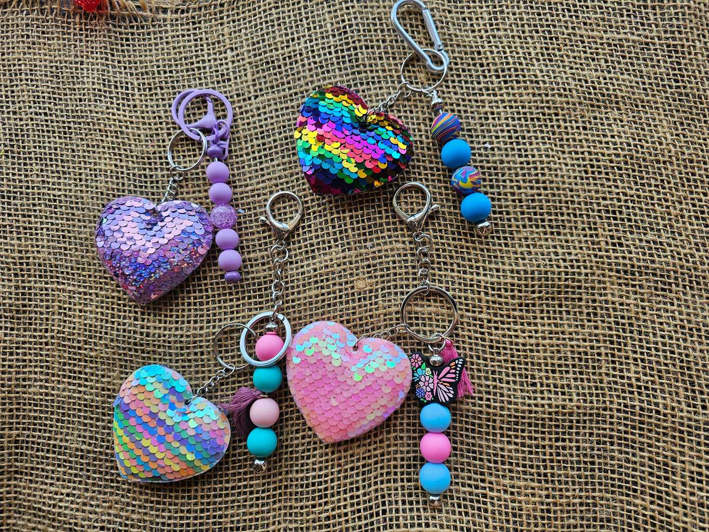 Sequin Hearts Bag Charm