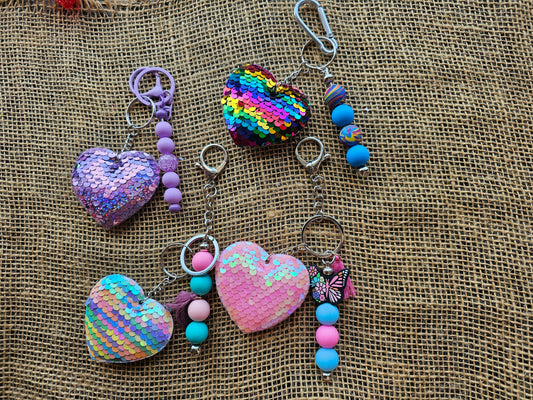 Sequin Hearts Bag Charm