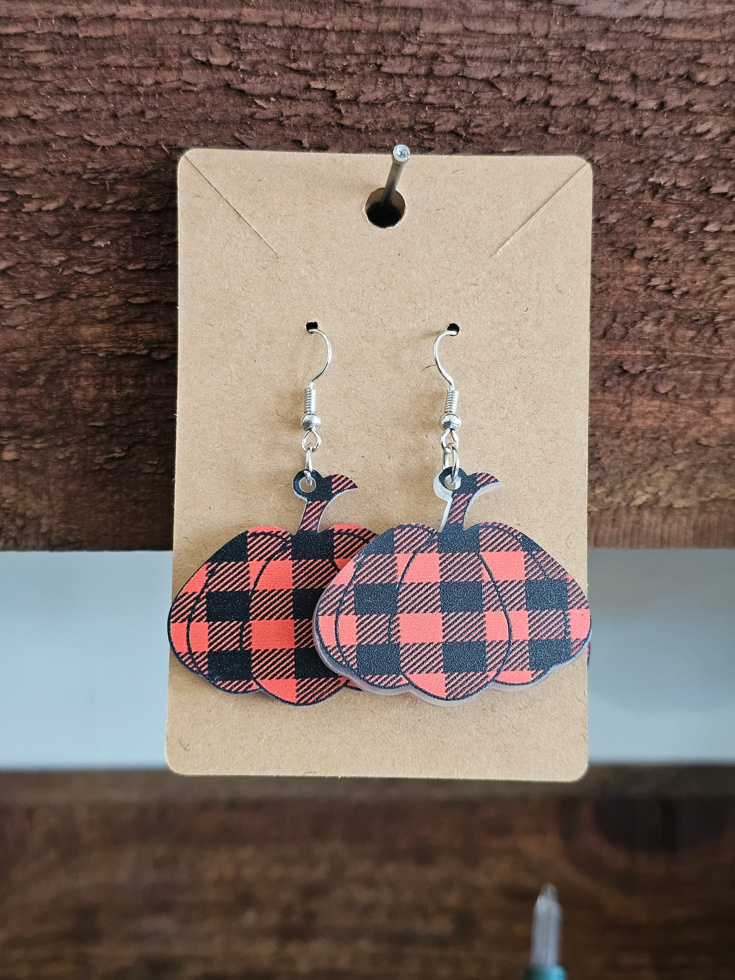 Buffalo Plaid Pumpkin Earrings