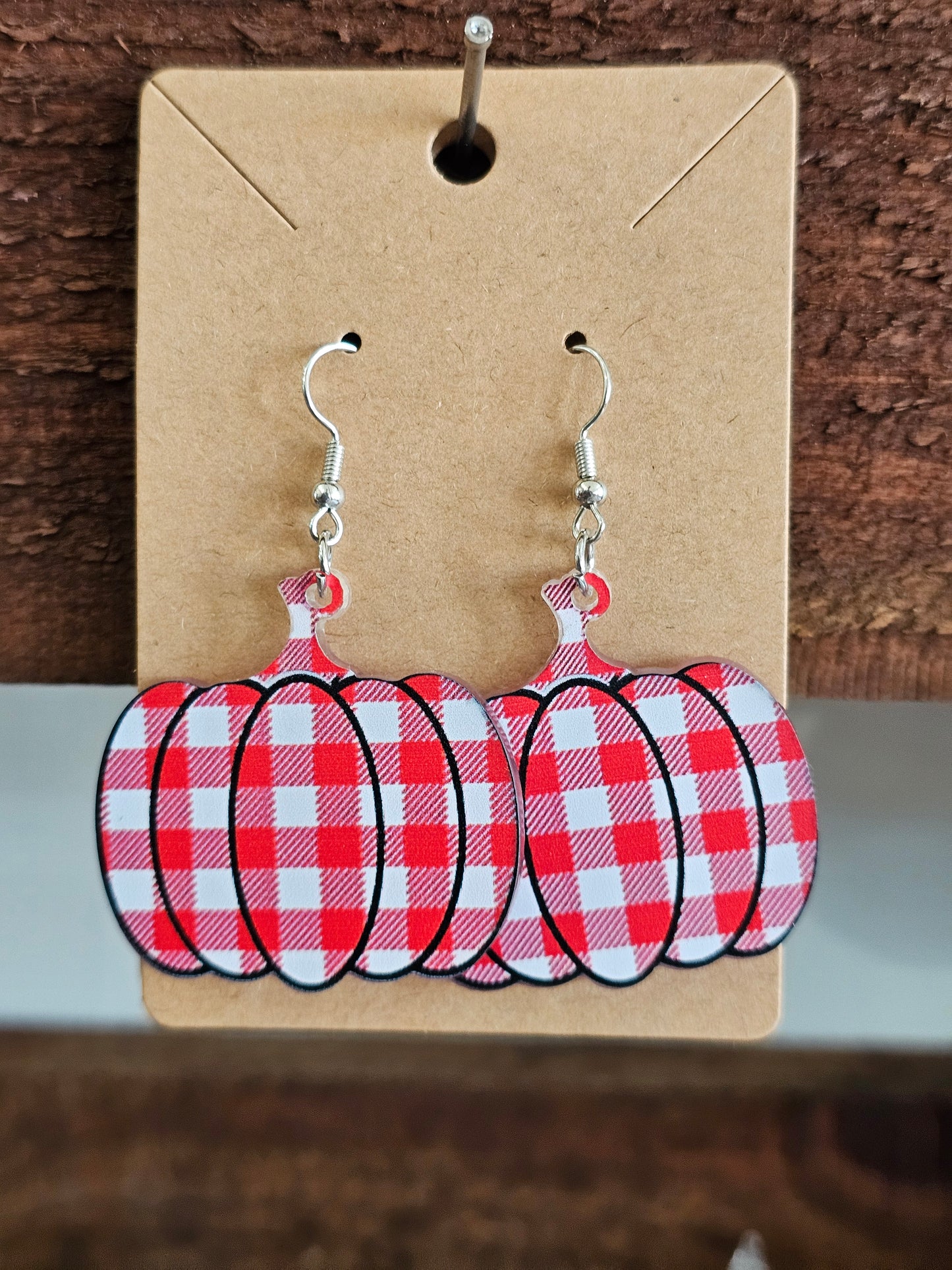 Buffalo Plaid Pumpkin Earrings