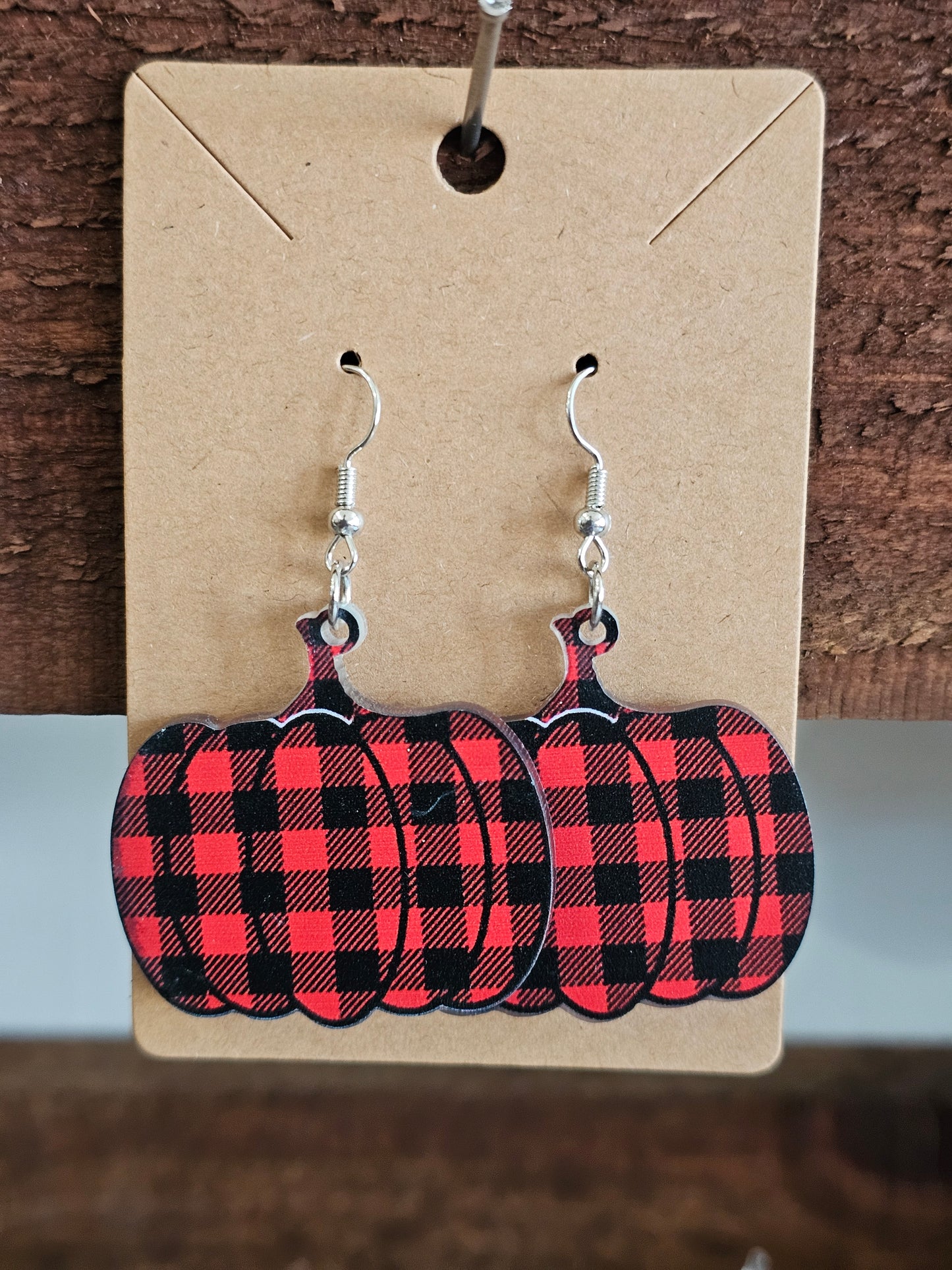 Buffalo Plaid Pumpkin Earrings