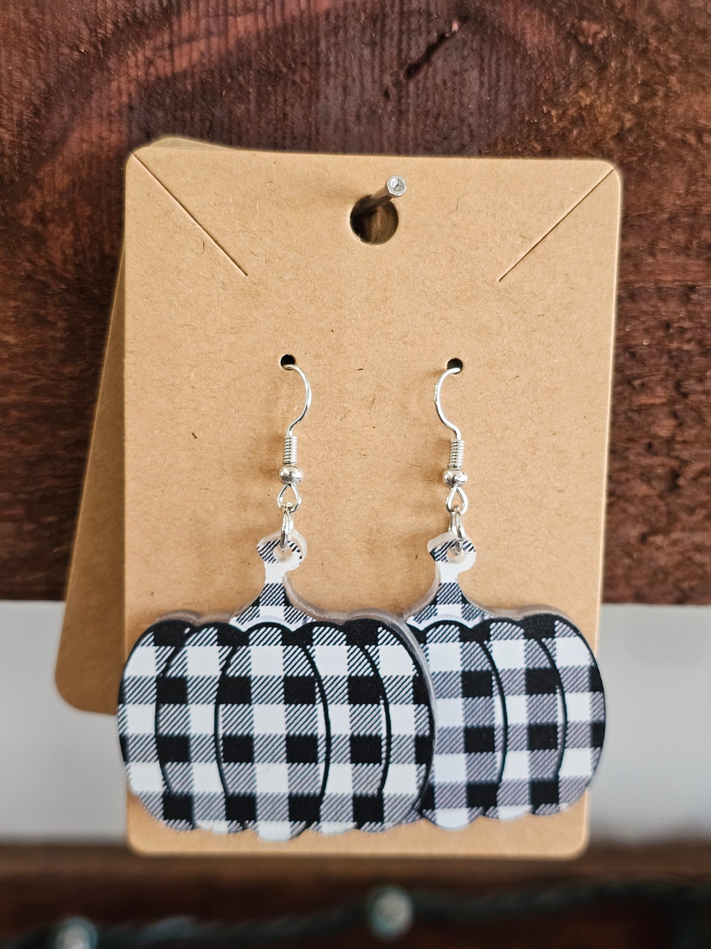 Buffalo Plaid Pumpkin Earrings