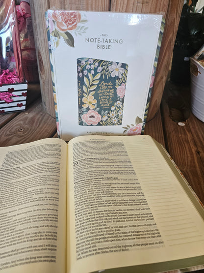 Teal Floral Ally Collection Large Print Faux Leather King James Version Note-taking Bible - Matthew 22:37