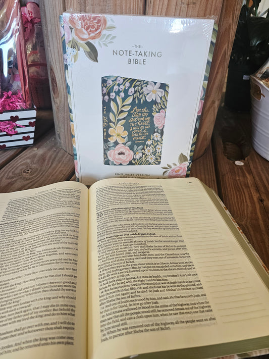 Teal Floral Ally Collection Large Print Faux Leather King James Version Note-taking Bible - Matthew 22:37