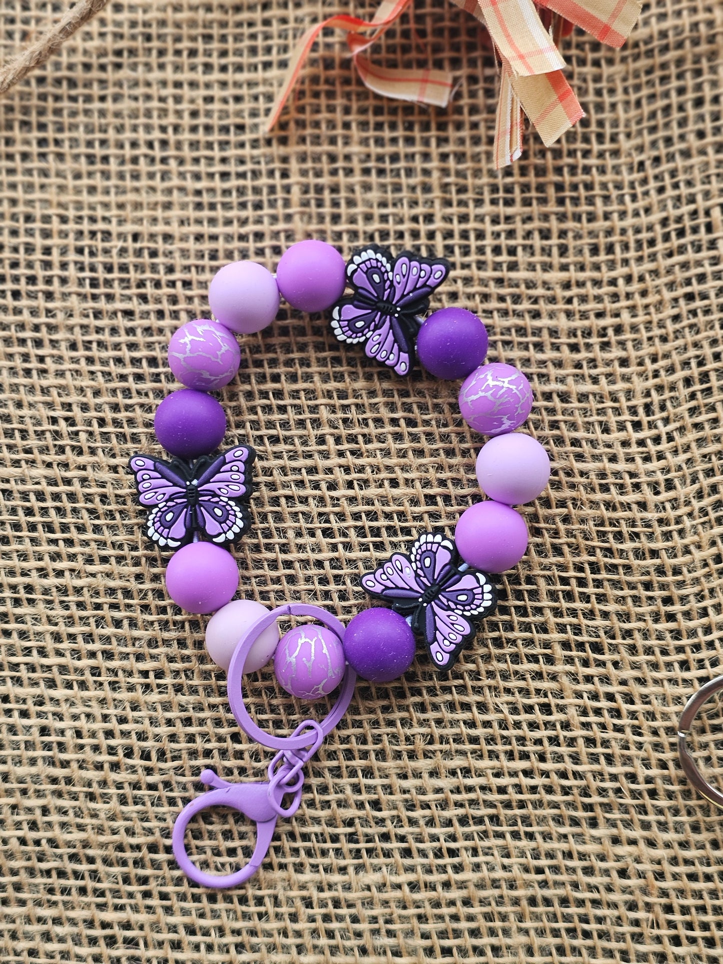 Purple Butterfly Beaded Key Ring