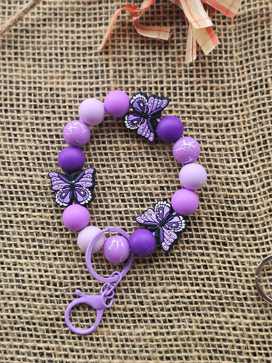 Purple Butterfly Beaded Key Ring