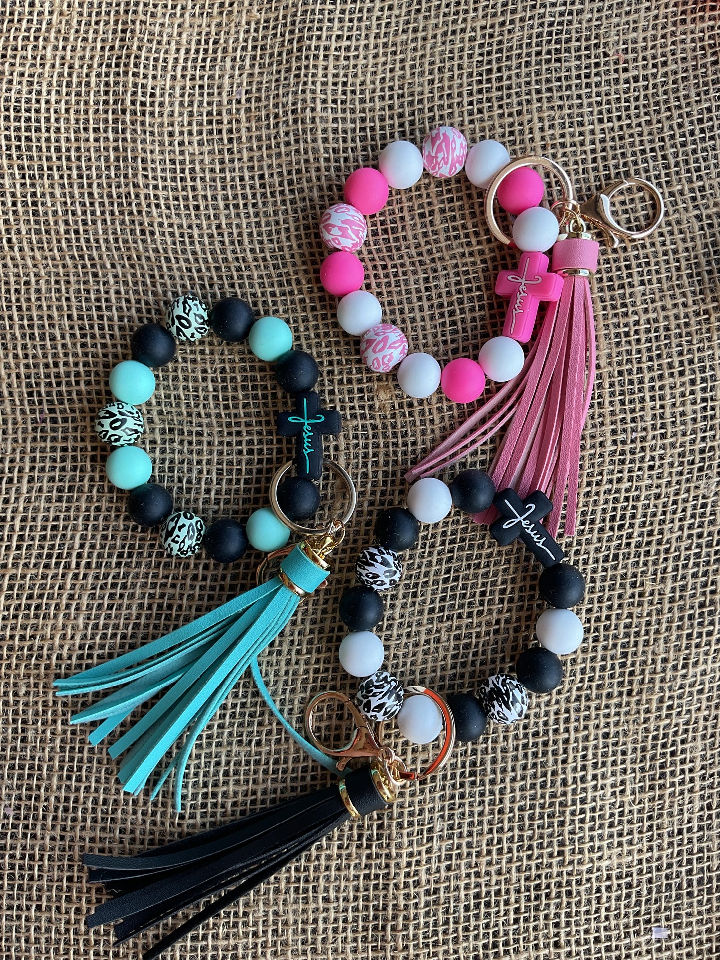 JESUS Leopard Beaded Key Ring