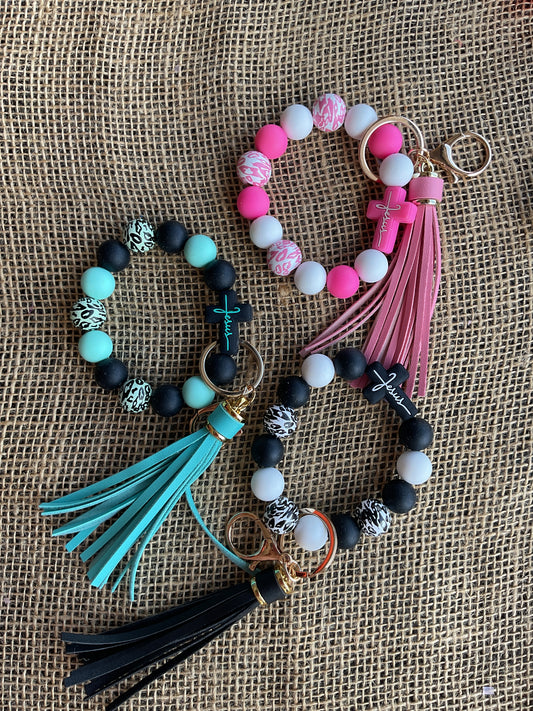 JESUS Leopard Beaded Key Ring