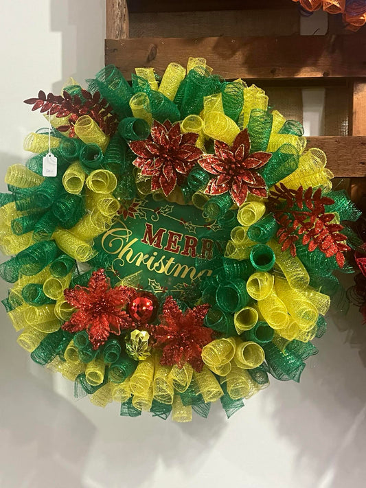 Joyful Christmas Wreath in Red, Green & Yellow