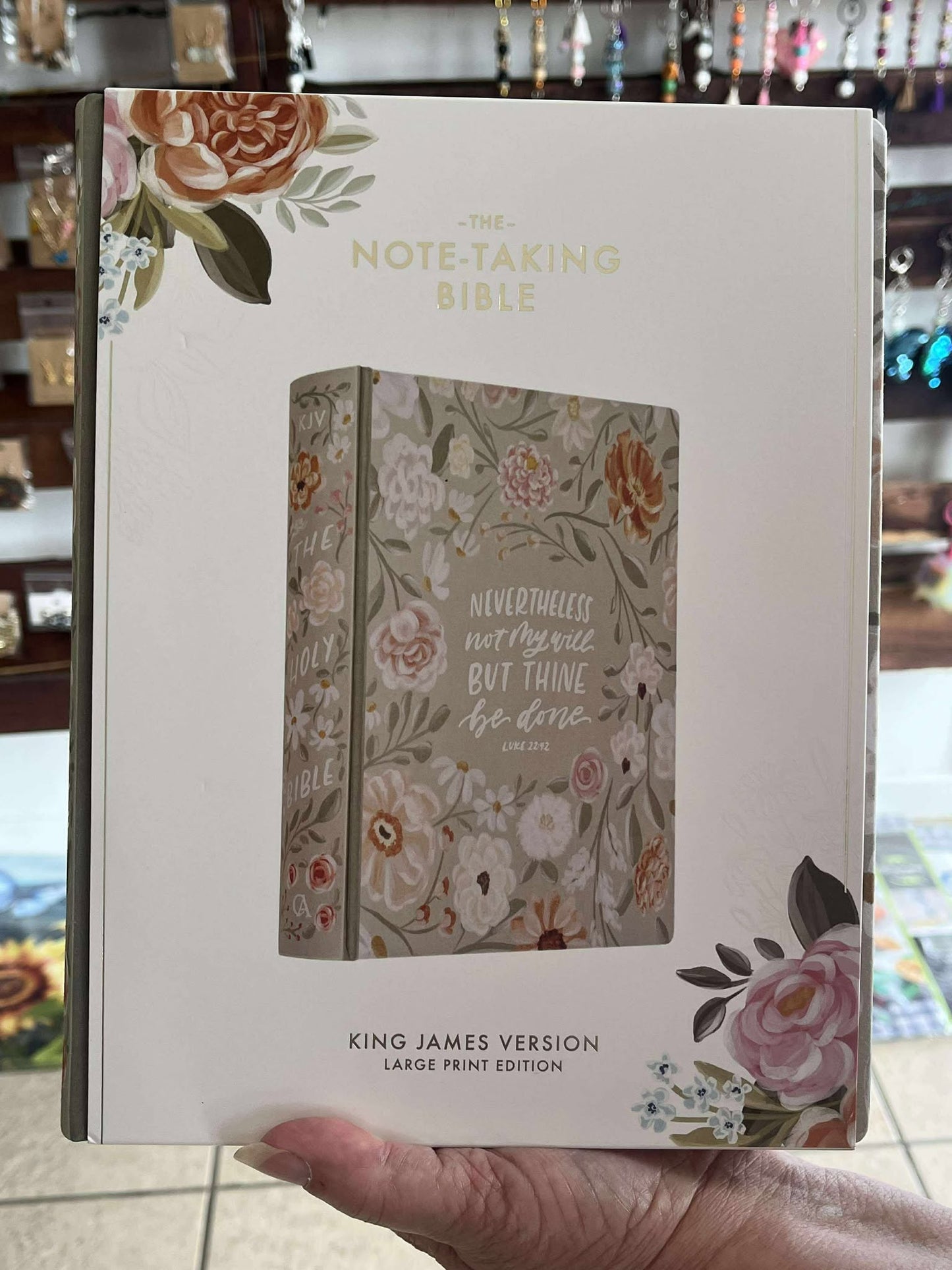 Sage Green Floral Hardcover Amelia Collection Large Print King James Version Note-taking Bible - Luke 22:42
