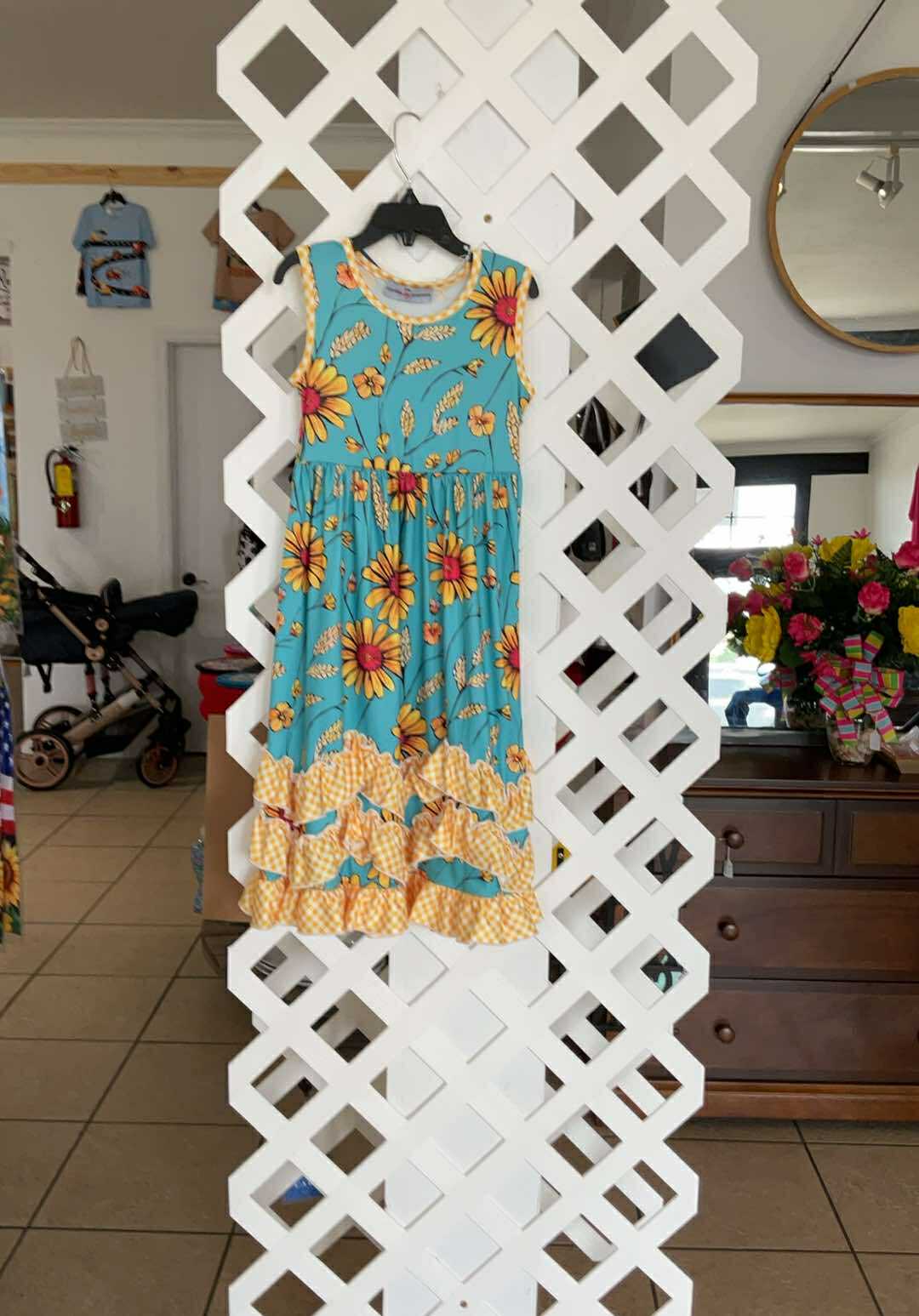 Blue & Yellow Floral Dress with Ruffles